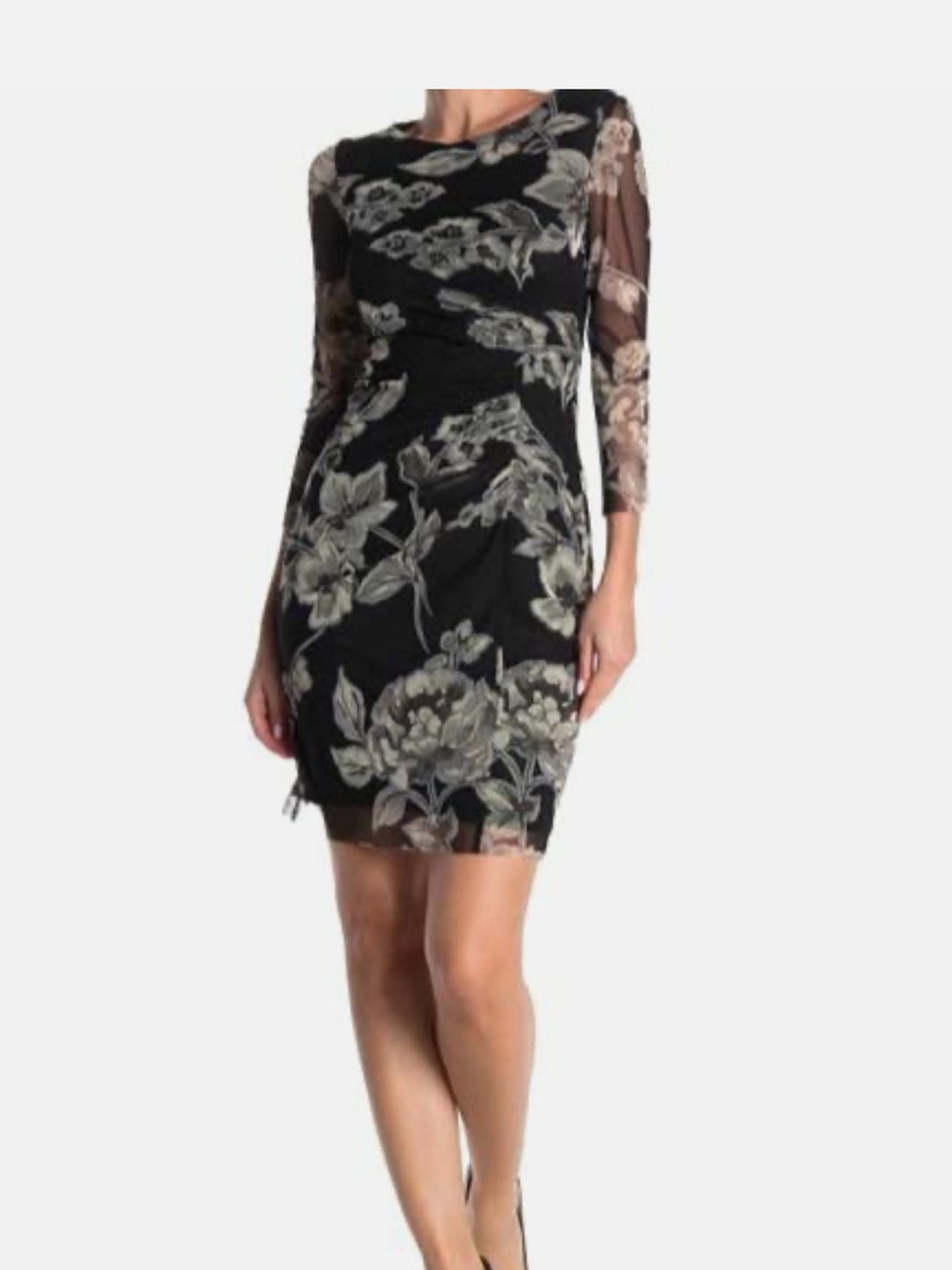 Eliza J Black Floral Sheath BodyCon Dress Sz 4